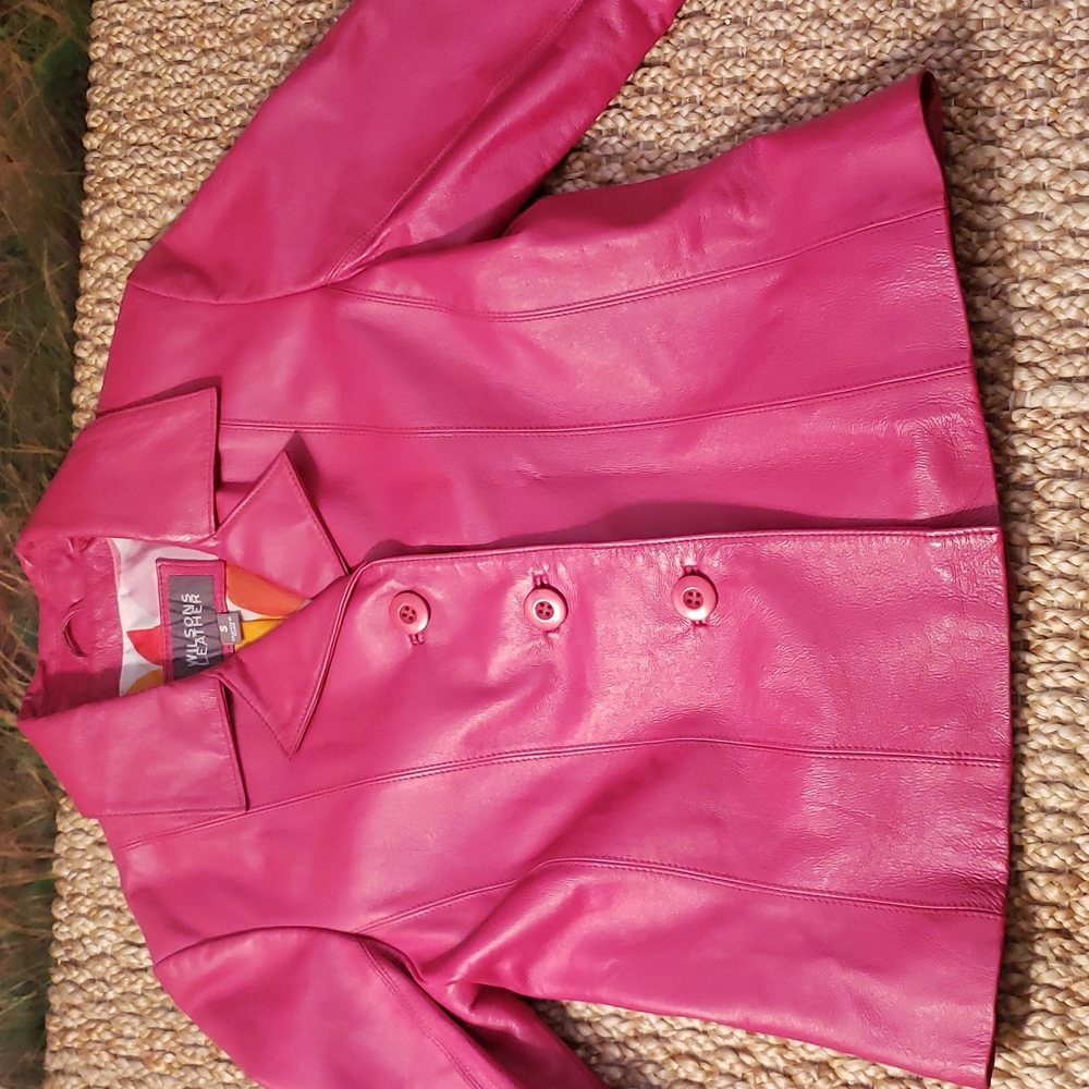 Wilsons Leather Women's Bright Pink Leather Button Jacket